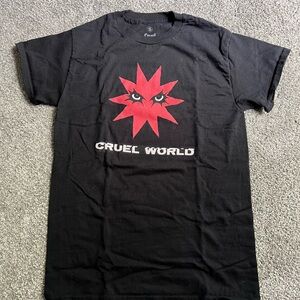 Cruel World Black T-Shirt with Red Graphic